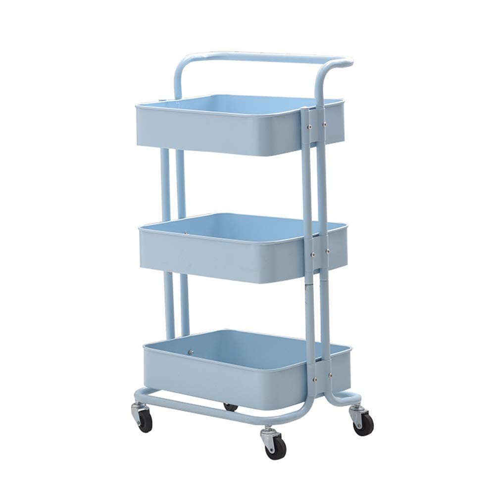 CKKNILV Trolley Rolling Cart, Storage On Wheels,Utility Metal Cart Kitchen Serving Cart with 1 Top Handle 4 Lockable Casters and 3 Mesh Storage Baskets for Bathroom, Kitchen, Bl