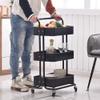 CKKNILV Trolley Rolling Cart, Storage On Wheels,Utility Metal Cart Kitchen Serving Cart with 1 Top Handle 4 Lockable Casters and 3 Mesh Storage Baskets for Bathroom, Kitchen, Bl view 2