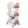 CKKNILV Trolley Storage On Wheels,Kitchen 3 Tier Basket Rolling Cart Storage Rack,Multi-Functional Metal Rolling Utility Cart, Pink view 1