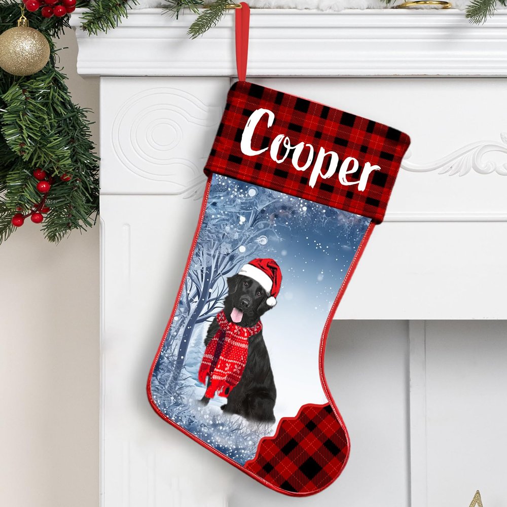 NAZENTI Personalized Flat Coat Retrievers Christmas Stocking, Custom Dog Stocking, Gifts for Dog Lovers at Christmas, Custom Christmas Stocking, Family Gifts