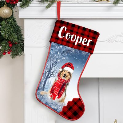 NAZENTI Personalized Collie Christmas Stocking, Custom Dog Name Stocking, Christmas Gifts for Dog Lovers