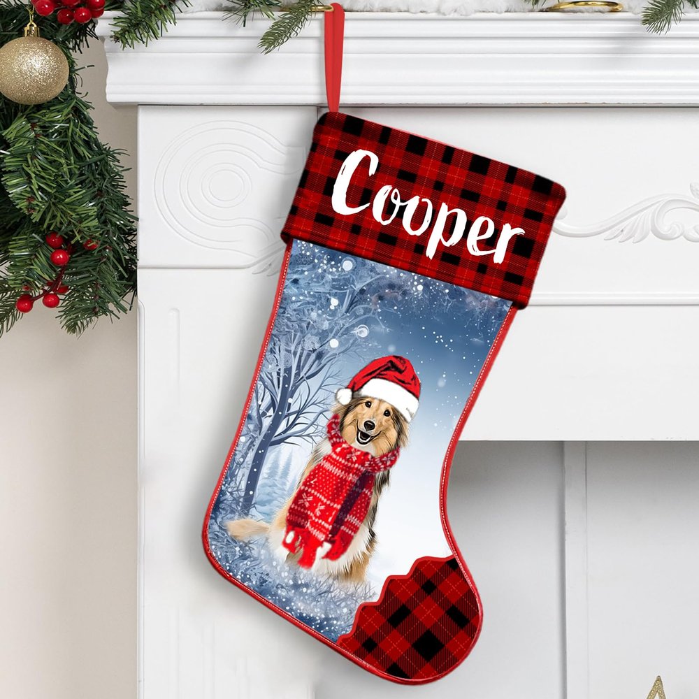 NAZENTI Personalized Collie Christmas Stocking, Custom Dog Name Stocking, Christmas Gifts for Dog Lovers