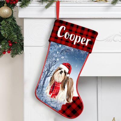 NAZENTI Personalized Shih Tzu Christmas Stocking, Custom Dog Name Stocking, Gifts for Dog Lovers at Christmas, Custom Christmas Stocking, Family Gifts