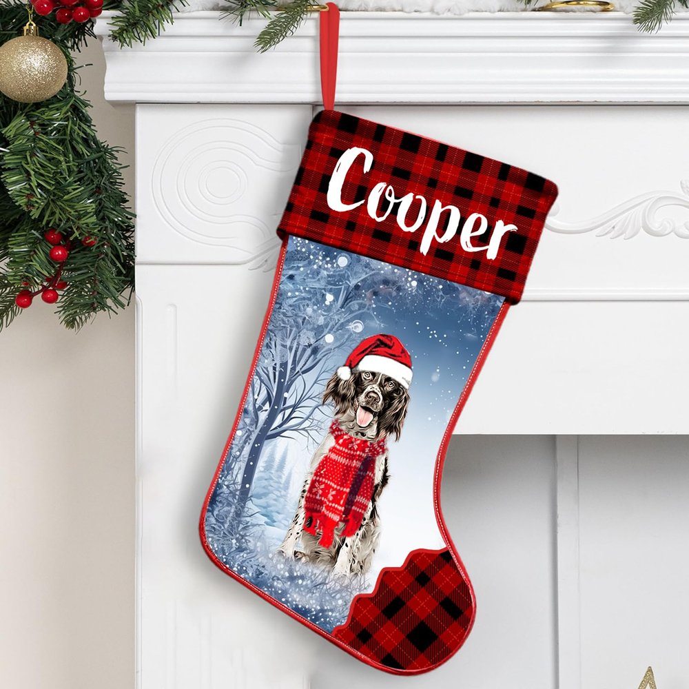 NAZENTI Personalized English Springer Spaniel Christmas Stocking, Custom Dog Name Springer Spaniel Stocking, Christmas Gifts for Dog Lovers