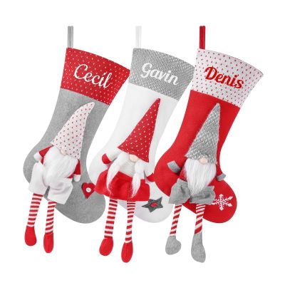 SINKSONS Personalized Christmas Stockings - 18" - Custom Embroidered Name & 3D Gnomes - Exquisite Stockings for Family Stairs, Fireplace Hanging Xmas Home Decor (4 pcs)
