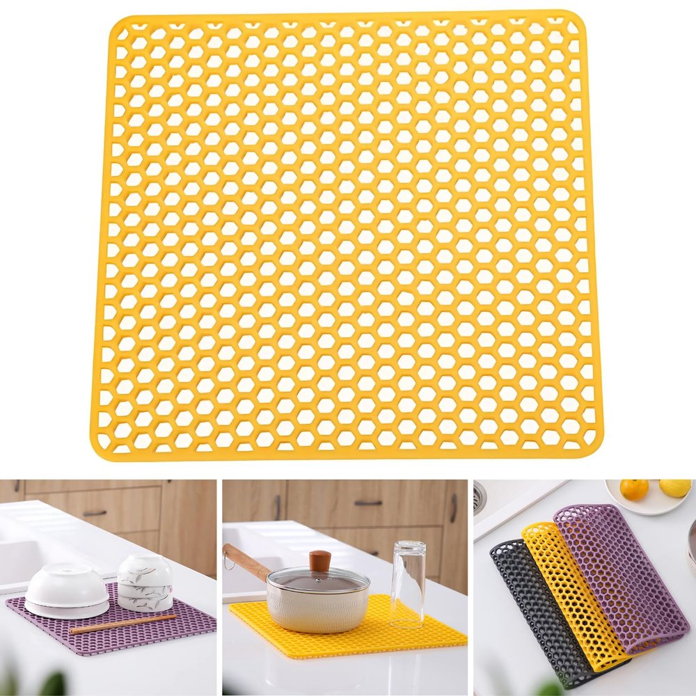 Boxonly Silicone Dish Drying Mat for Versatile Use - Heat-Resistant, Eco-Friendly and Easy to Clean Mat for Kitchen Counter, Sink or Drawer Liner - 10.4" (26.5 CM), Yellow