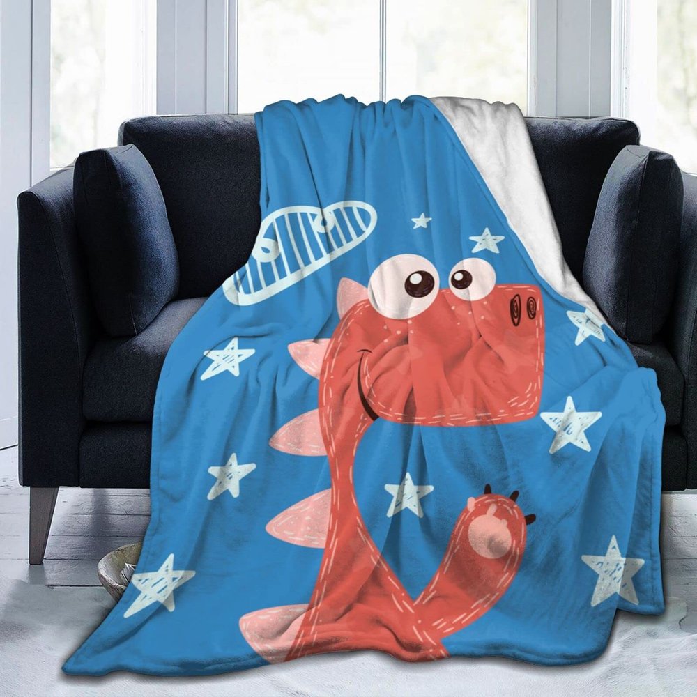 Cute Cartoon Dinosaur Throw Blanket 80"x60" Soft Cozy Flannel Blanket for Couch Bed