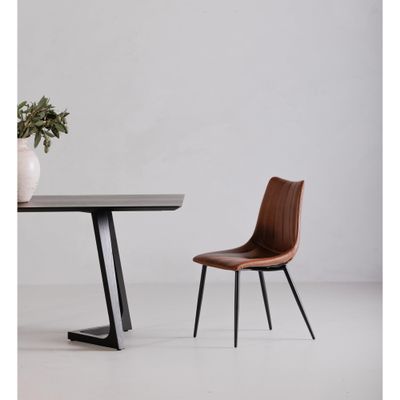 NADAAL STUDIOS Florian Dining Chair, Vegan Leather Upholstery, Metal Legs, Brown - Set of 2
