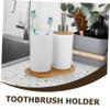 PRETYZOOM Vanity Countertop Accessories Ceramic Bamboo Set Toothbrush Holder Soap Dispenser Lotion Bottle view 4