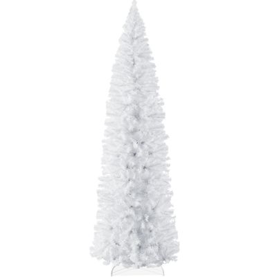 Best Choice Products White Pencil Christmas Tree 9ft Unlit Slim Decoration Without Lights, Skinny Premium Holiday Decor, Metal Stand, Easy Assembly