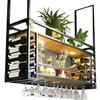 23-69 Inch Metal Wall Mounted Wine Rack, Bar Cabinet with Glass Holder, Floating Shelves for Kitchen with LED Light, Bar Liquor Bottle Display Shelf for Kitchen Bar Decoration,1.4m/55in view 1