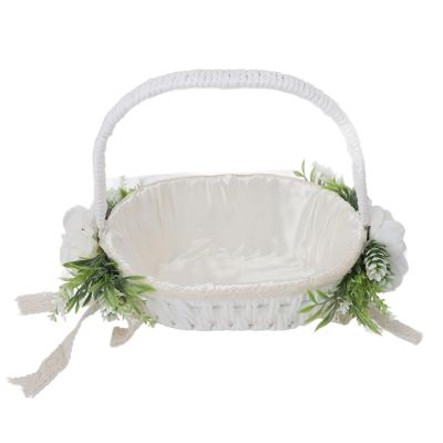 PerGar Wedding Flower Girl Basket, Hand Woven Storage Basket, Satin Flower Baskets, Flower Girl Baskets for Wedding, Wedding Flower Basket for Wedding Ceremony, Flower Girls (b)
