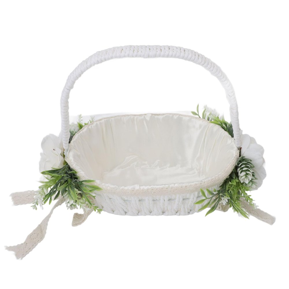 PerGar Wedding Flower Girl Basket, Hand Woven Storage Basket, Satin Flower Baskets, Flower Girl Baskets for Wedding, Wedding Flower Basket for Wedding Ceremony, Flower Girls (b)