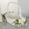 PerGar Wedding Flower Girl Basket, Hand Woven Storage Basket, Satin Flower Baskets, Flower Girl Baskets for Wedding, Wedding Flower Basket for Wedding Ceremony, Flower Girls (b) view 3