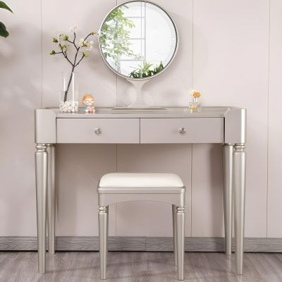 XOBRJQZ Elegant Modern Makeup Vanity Desk with Mirror, Small Dressing Table for Bedroom, Makeup Table with 2 Drawers
