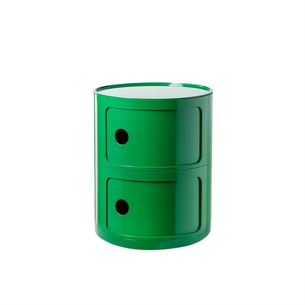 BSNRSNMFA Round Night Stand, 2/3/4 Layer Plastic Bedside Table with Storage, Nightstand with Sliding Doors, Modern End Table for Living Room, Bedroom, Bathroom(Green,15.7x13.6in)