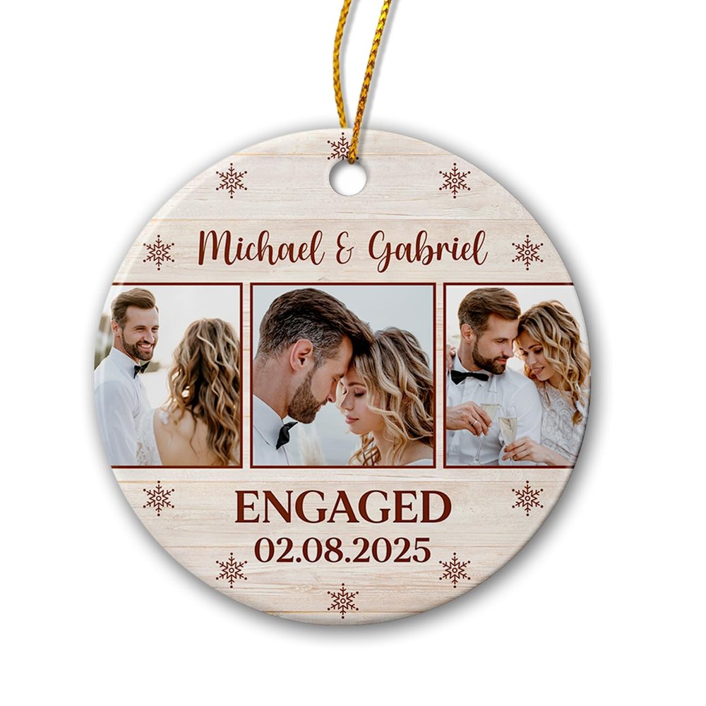 Personalized Engagement Ornament, Just Engaged Couple Photo Ceramic Ornament, Gifts for Couples Mr & Mrs, Custom Engagement Picture Ornaments, First Christmas Ornaments 2025 for Engaged Couple
