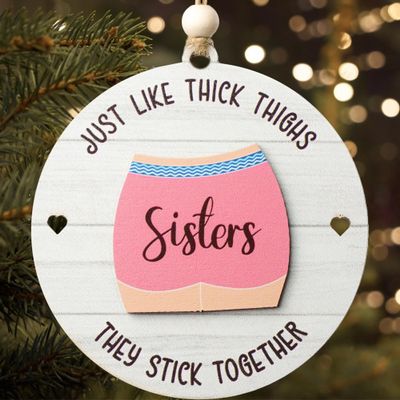 2 Pcs Thick Thighs Sister Ornaments for Christmas Tree, Big Sis Ornament 2024, Funny Sister Gifts, Fun Keepsake, Love You Sis, BFF Gifts for Women