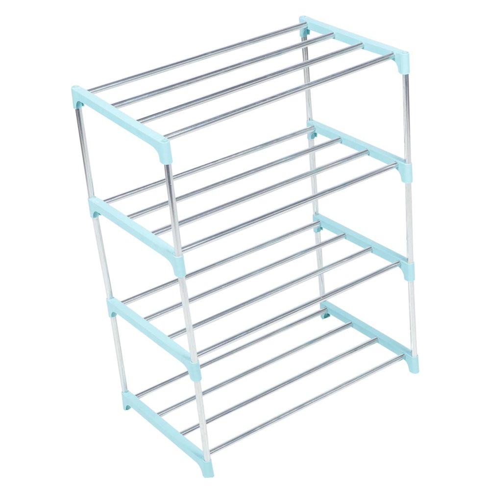 SOESFOUFU Shoe Rack Storage Organizer 4 Tier Home Shoes Holder Space-Saving Easy to Clean Stainless Steel Plastic