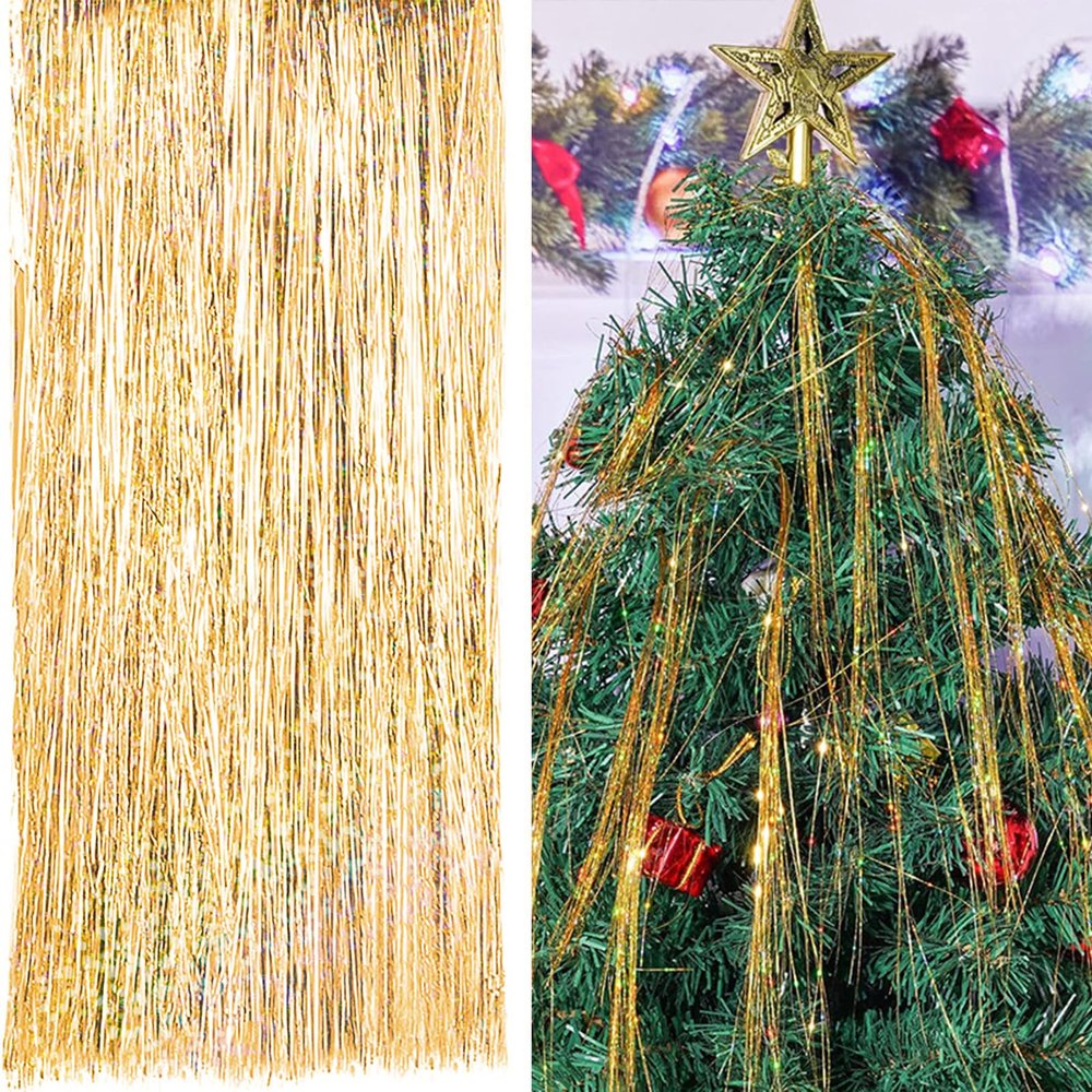 Fofetbfo 5000/12000 Pcs Strands 17 Inches Christmas Icicle Tinsel Foil Fringes Christmas Tree Tinsel Curtain Decoration Christmas Tinsel Icicle Strand for Holiday New Year Eve Birthday
