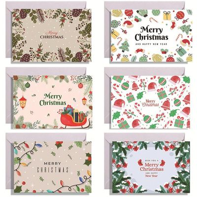 Wiywef 6pcs/Set Merry Cards Greeting Card with Envelopes Christmas Cards Christmas Invitations for Holiday Party Decor