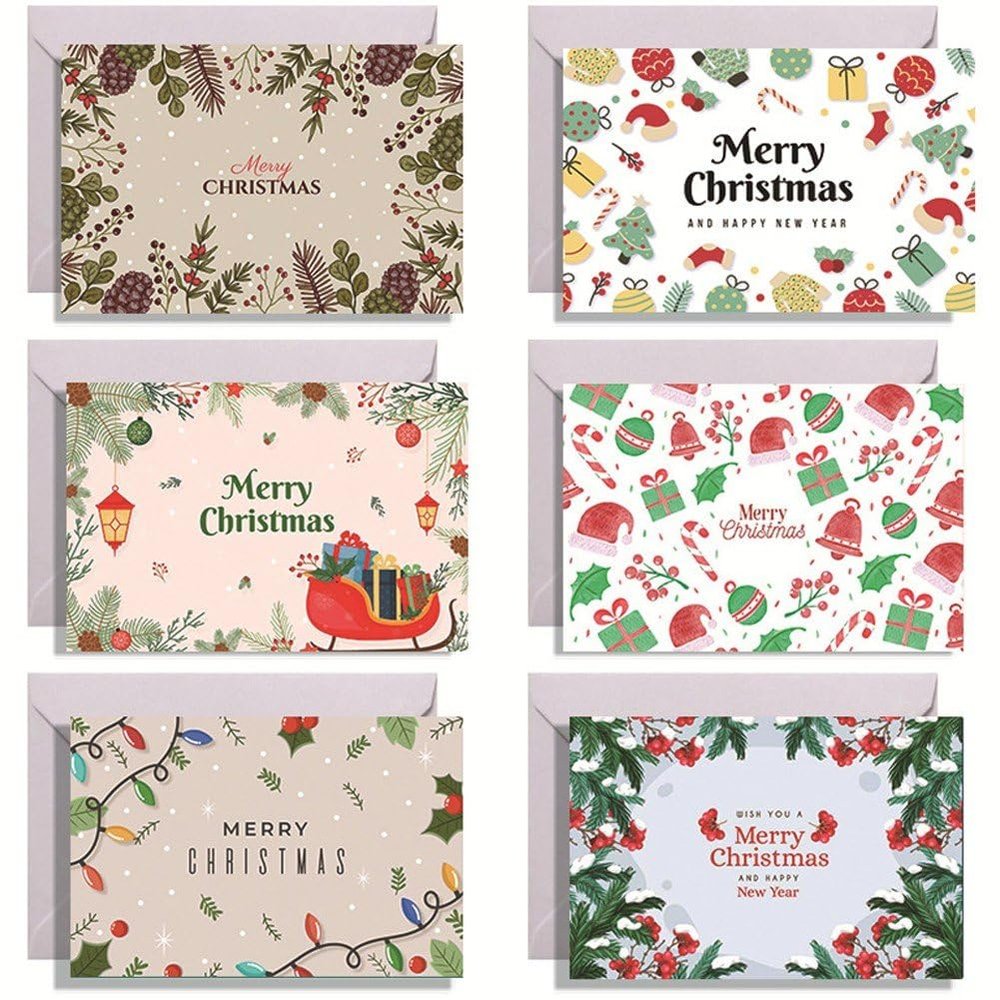 Wiywef 6pcs/Set Merry Cards Greeting Card with Envelopes Christmas Cards Christmas Invitations for Holiday Party Decor