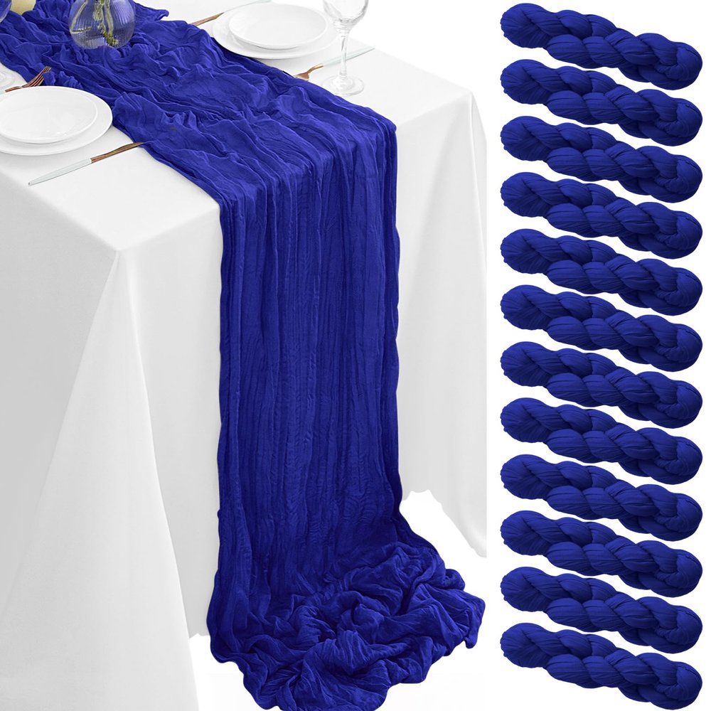 12Pack Royal Blue Table Runners 35x120inch Royal Blue Cheesecloth Table Runner 10FT Boho Table Runners Rustic Gauze Cheese Cloth Table Runner for Party Wedding Birthday Bridal Baby Shower Decor