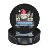 6 Pack Christmas Blue Truck Gnome Leather Coasters for Drinks with Holder Sets - Cute New Year Heat Resistant Drink Table Cup Coasters for Kitchen Dining Cafe Xmas Table Decor,Round view 1