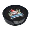 6 Pack Christmas Blue Truck Gnome Leather Coasters for Drinks with Holder Sets - Cute New Year Heat Resistant Drink Table Cup Coasters for Kitchen Dining Cafe Xmas Table Decor,Round view 2