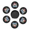 6 Pack Christmas Blue Truck Gnome Leather Coasters for Drinks with Holder Sets - Cute New Year Heat Resistant Drink Table Cup Coasters for Kitchen Dining Cafe Xmas Table Decor,Round view 3