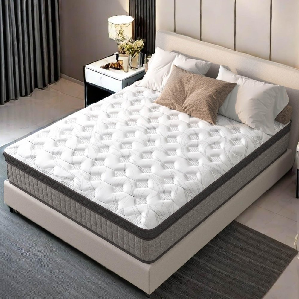 Anwick 10" Queen Mattress, Soft Breathable Hybrid Memory Foam Mattress, Individually Pocket Coils, Mattress in a Box, Sleep Supportive & Pressure Relief, Medium Firm (Queen 10 Inch)
