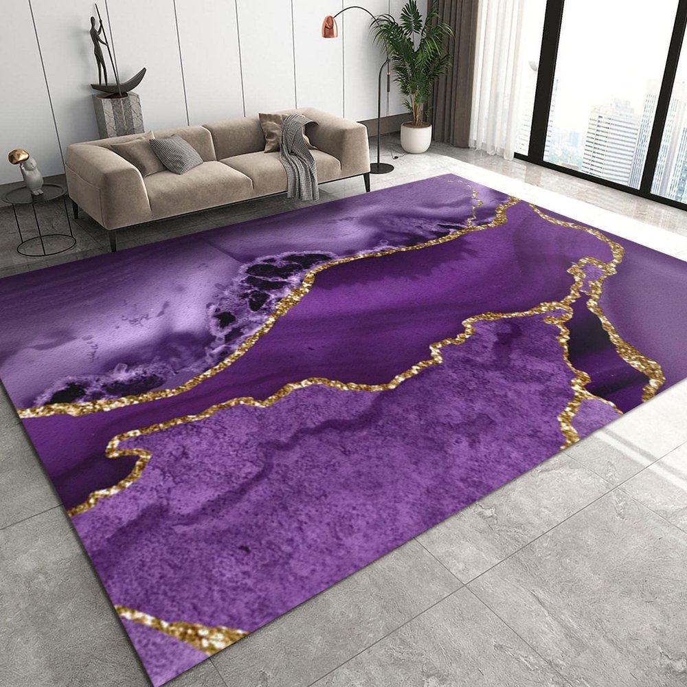 2' x 3' Rug Purple Gold Marble Area Rug, Luxurious Purple Gilded Texture Rugs for Living Room, with Non-Slip Backing Indoor Carpet for Living Room Bedroom Kitchen Entryway Floor Mat