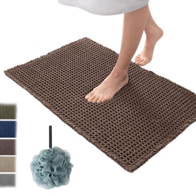 LPFKYT Waffle Bath Mat, Waffle Knit Bath Mat, Waffle Bath Mat Runner, Upgraded Waffle Runner Rug, Super Absorbent Non Slip Washable, Rubber Backed Mats for Floor (Brown, 17.9 * 25.5 in)