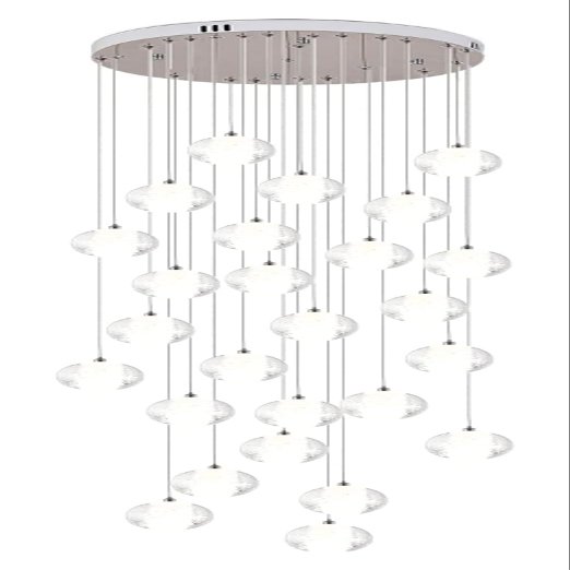 Ceiling Lamp 26-Light Crystal Chandeliers High Ceiling Dome Pendant Lights Seeded Glass Shade Flush Mount Long Hanging Chandelier Fixture for Foyer Entryway Stairwell Lighting Deco,Daylight White