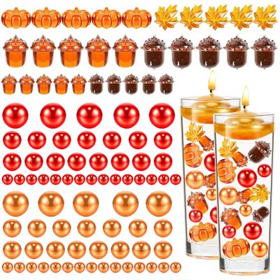 Fall Sensory Bin Items, Fall Vase Filler Decor 90Pcs/Set Faux Pearl Water Gel Bead Floating Candle Vase Filler Waterproof Small Fall Decorations for Thanksgiving Table Party Style 2