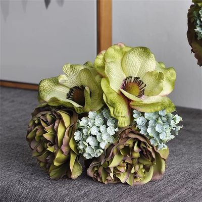 DCYEQRQ Peony Bouquet Anemone Wedding Bridal Bouquet Silk Artificial Flowers Scrapbook Flores artificiales Room Decor (C One Size)