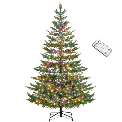 HOMCOM 9ft Artificial Prelit Christmas Tree, Sparse Realistic Cedar Tree with Dual Color LED Lights, 4306 Tips and Remote Control, Easy Assembly, Hinged Xmas Tree for Home Office Holiday, Green
