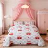 Pink Bowknot Kids Comforter Set Queen Size,Bow Tie Cherry Tropical Fruit Cartoon Bedding Set,Girls Women Room Decor,Geometric Checkered Patchwork Down Comforter,Blue Chic Duvet Insert,2 Pillowcases view 2