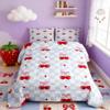 Pink Bowknot Kids Comforter Set Queen Size,Bow Tie Cherry Tropical Fruit Cartoon Bedding Set,Girls Women Room Decor,Geometric Checkered Patchwork Down Comforter,Blue Chic Duvet Insert,2 Pillowcases view 3