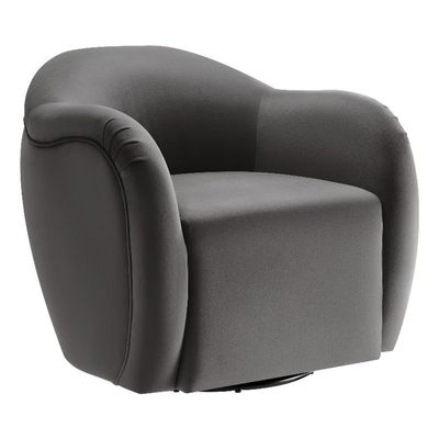 Modway Compose Performance Velvet Swivel Armchair in Storm Gray - Barrel Accent Chair - Comfy Round Single Sofa Chair with 360 Rotation - Modern Upholstered Club Chair for Living Room, Bedroom