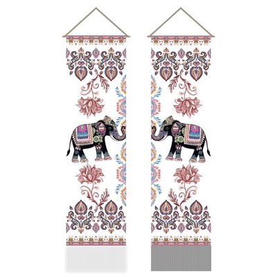 AHANDMAKER 2Pcs India Elephant Tapestry, Traditional Jaipur Elephant Vertical Tapestry Wall Hanging, Good Luck Tassel Wall Tapestries for the Living Room, Wall Art Decor Entry(45.7x13 Inch)