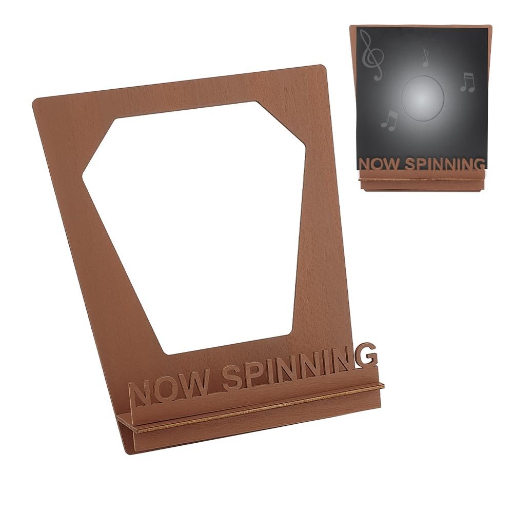 AHANDMAKER Now Spinning Vinyl Record Stand, Now Spinning Record Holder, Wood Record Shelf for Vinyl Album Display, Vinyl Now Spinning Sign to Hold Your Albums, Hip Hop Record Rack for LP Enthusiasts