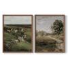 Renditions Gallery Set of 2 Peel & Stick Framed Prints, Abstract Landscape Wall Art, Homes On Cliff And Winding Roads Wall Decor, Re-Stickable - Ready to Hang - 11"x14" - Walnut Frame GAL049 view 1