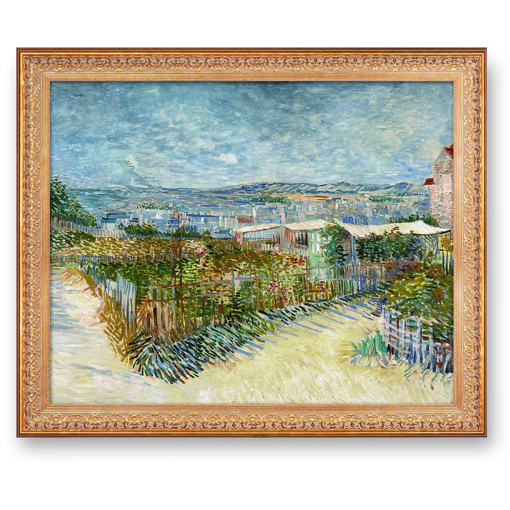 A&T ARTWORK Dance at Le Moulin de la Galette by Vincent Van Gogh.Framed Size:34.5x28.5 inches,Image Size:30x24 inches World Classic Reproductions For HomeDecor,Golden Frame