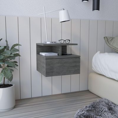 Floating Nightstand with Drawer and Open Storage Shelves