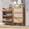 Anewome Rattan Shoe Cabinet with 3 Flip Drawers, 48 Pairs Narrow Shoe Storage Cabinet for Entryway Freestanding Hidden Shoe Rack, Modern Slim Wood Shoe Organizer for Hallway, Natural view 1