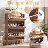 Anewome Rattan Shoe Cabinet with 3 Flip Drawers, 48 Pairs Narrow Shoe Storage Cabinet for Entryway Freestanding Hidden Shoe Rack, Modern Slim Wood Shoe Organizer for Hallway, Natural view 4