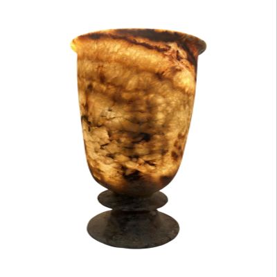 Hand Carved Alabaster Egyptian Museum Replica Vase, 12 x 7 inches (Beige 2)