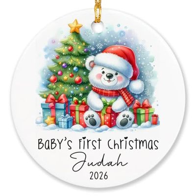 2026 Baby's First Christmas Polar Bear Ornament, Personalized Polar Bear Ornament Gift for Baby's 1st Xmas, My 1st Christmas Tree Decorations, Custom Baby's Name Ornament Xmas Gift
