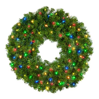 Pro Christmas 30" Pre-Lit Outdoor Oregon Fir Commercial Wreath, Multicolor